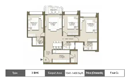 3bhk 1041-1400sq.ft